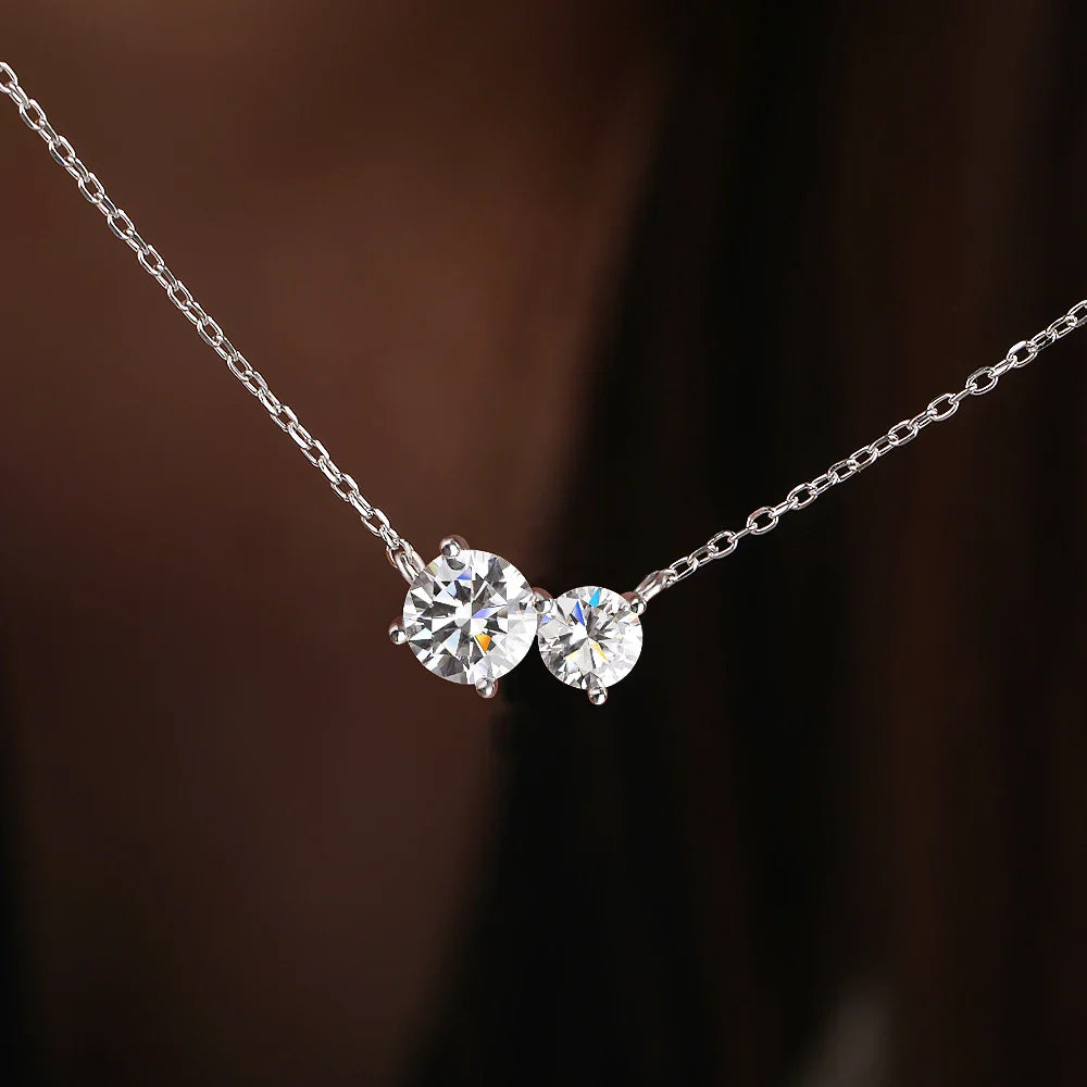 1.5cttw Round Cut Moissanite Pendant Necklace for Women 925 Sterling Silver Two Stone Delicate Necklace Jewelry Anniversary Gift