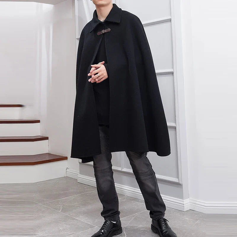 Fashion Men Cloak Coats Lapel Solid Color One Button Cape Trench Streetwear 2023 Casual Male Overcoats Ponchose S-5XL