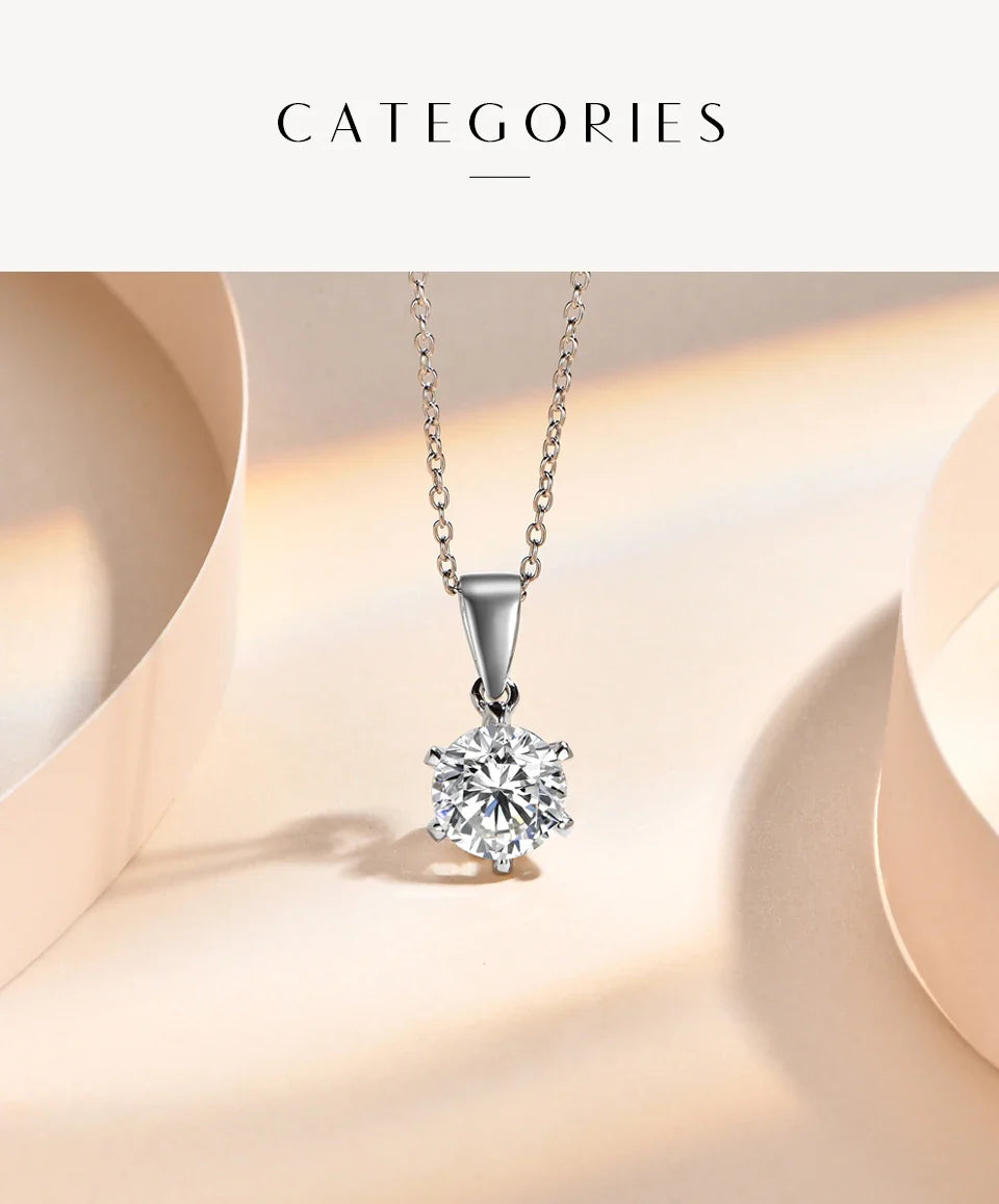 925 Silver Rhodium plating 1 Carat VVS1 Diamond Test Round Shape Moissanite Pendant Necklace Women Classic Gemstone Necklace