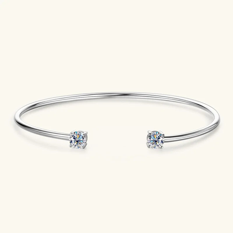Four Prong Moissanite Cuff Bangle 5mm 0.5CT Round Cut D Color 925 Silver Open Hand Chain Bracelet For Women Girl Lady Gift