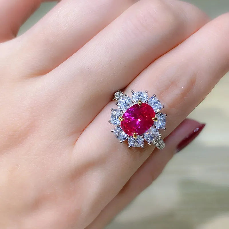 High Definition 3-carat Genuine Pigeon Blood Ruby Ring Women's Jewelry Set 925 Pure Silver Gold Plated Versatile for Daily Use