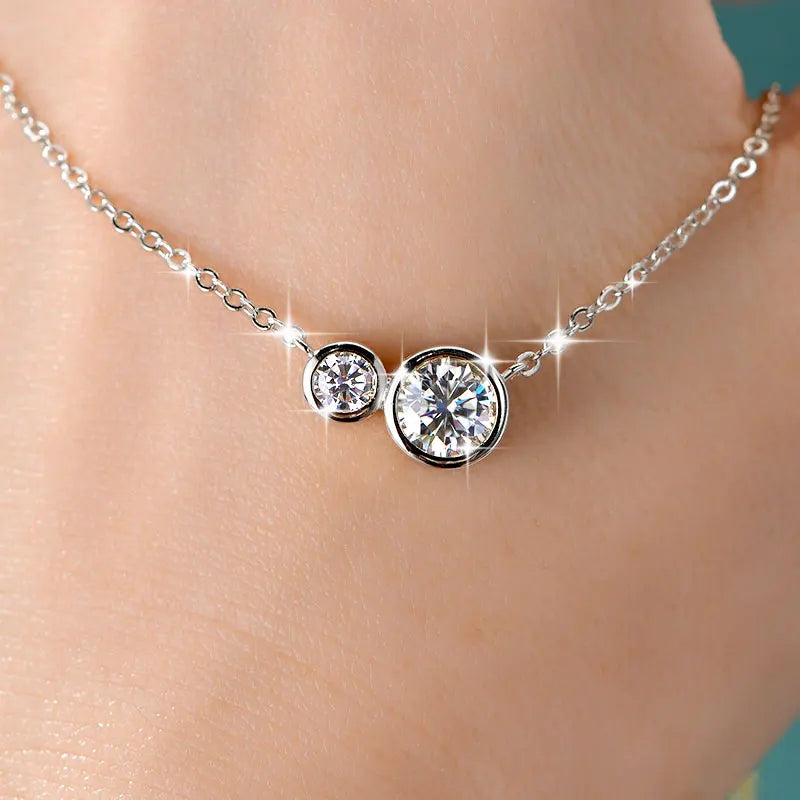 GRA Certified D VVS1 1.0CT Moissanite Diamond Round Pendant Necklace for Women Chain Fine Neck Jewelry Gifts Collares