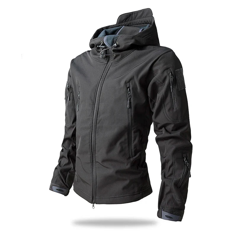 New Soft Shell Tactical Jacket  Men Winter Fleece Hooded Coat Hunting Clothes Outdoor Camouflage CS Tops Waterproof Windproof