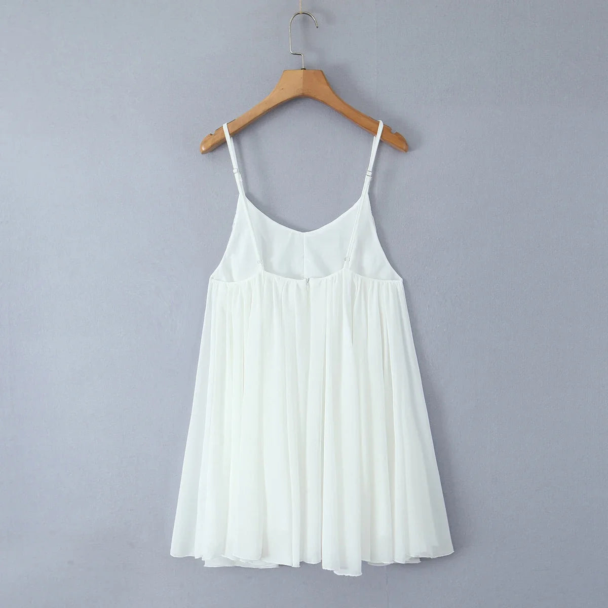 2025 Women White Big Backless Sling Dress O Neck Back Zipper Loose Swing Mini Short Dresses Holiday Robe