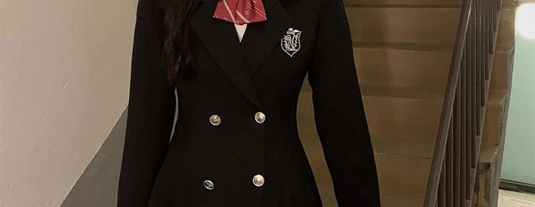 Sweet Style Suit Dress Korean Drama Main Character Waist Cinched Beautiful  Skirt College Style High Waist Double Breaste...