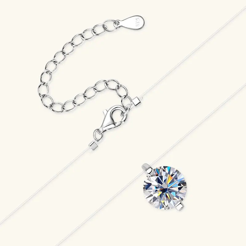 925 Sterling Silver Transparent Fishing Line Necklace For Women 5mm/6.5mm/8mm Moissanite Pendant Necklaces 2025 New Trend