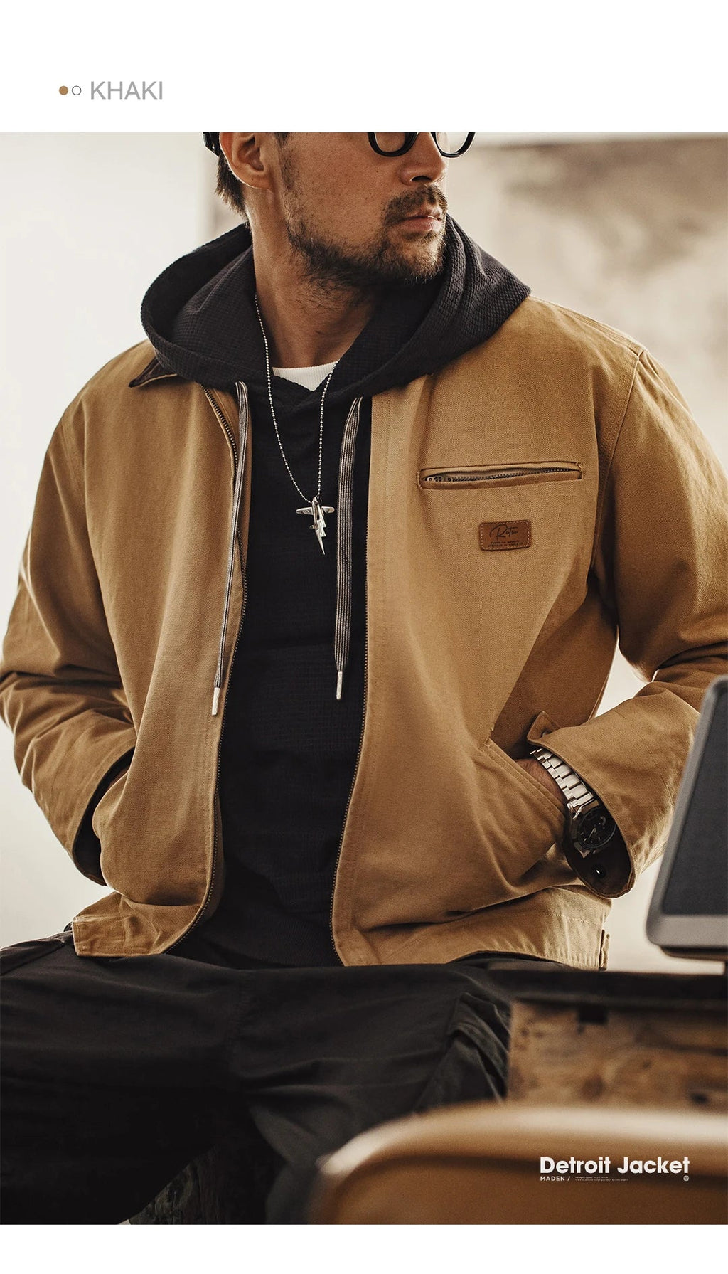 Vintage Detroit Hunting Jackets Men J001 Turn-down Collar Coats Heavyweight Cotton Jacket Multi-Pocket Casual Clothes