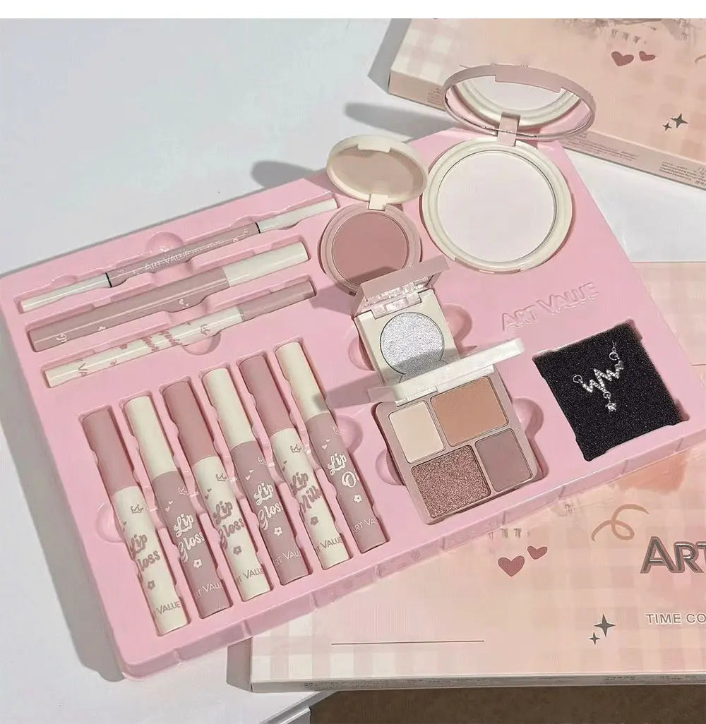 Makeup Set Include 4Lip Glaze,1Lip Oil,1Lip Cream,1Eyeliner,1Mascara,1Eyebrow Pen,1Blush,1Highlighter,1Eyeshadow,1Pressed Powder
