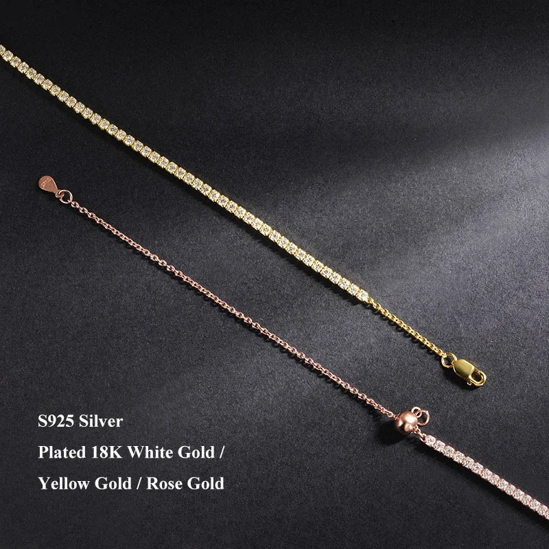 Adjustable Full 2mm 0.03CT D Color Moissanite Tennis Necklace for Women 925 Silver Plated 18K Gold Choker Neck Chain Gift