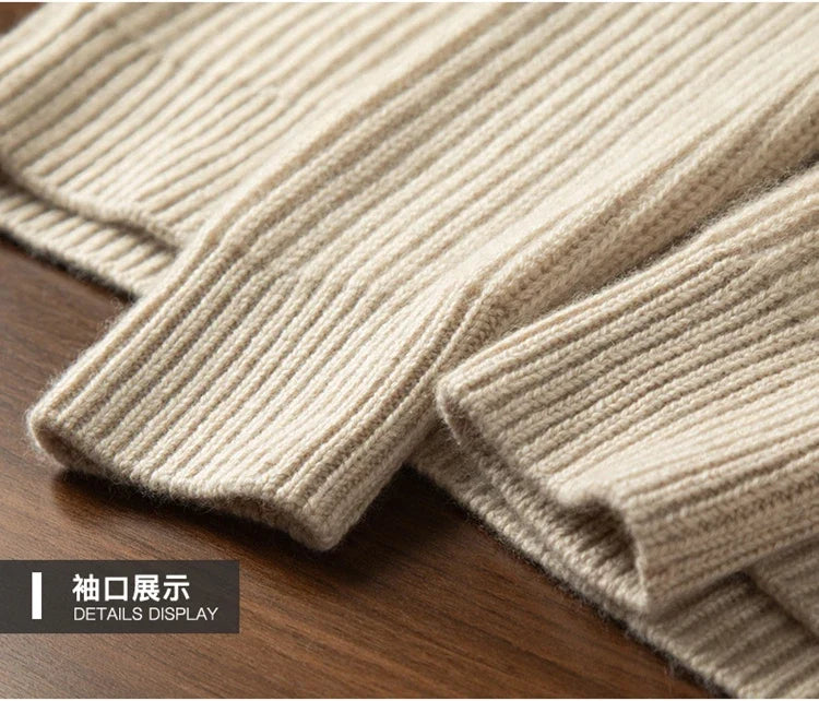 Men's Heavy Thick 100% Pure Cashmere Cardigan Olive Warm Collar High-End Sweater Coat Super Handsome