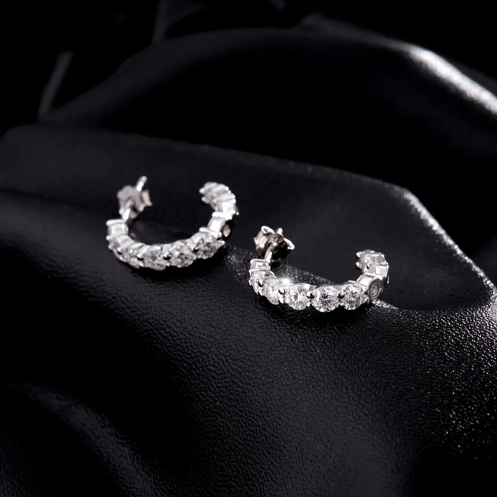 D Color C Shape Moissanite Earrings 925 Sterling Silver Charming Dazzling Hoop Earrings For Women Wedding Fine Jewelry