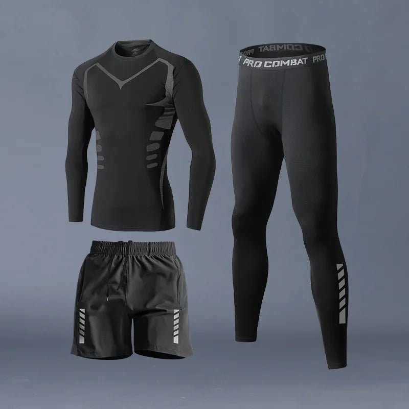 Fitness Clothes Ice Silk Quick Drying T-shirt Suit Men Short Sleeve Running Sportswear Shorts Tracksuit Gym Sports Training Sets