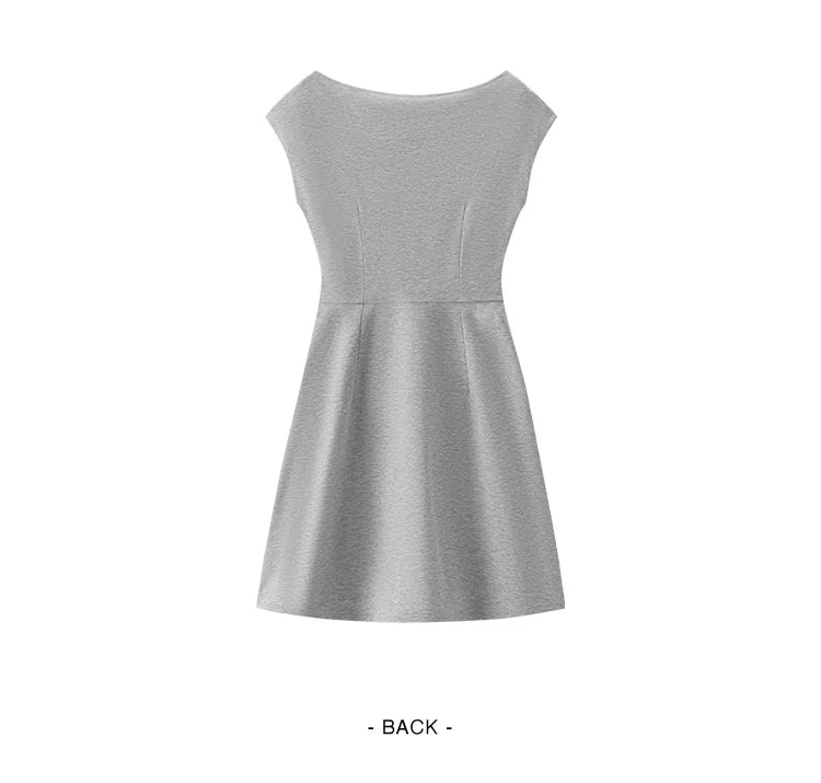 Women Dress One Shoulder Oblique Neck Waist Pleated Solid Cool Feeling Mini 2026 Summer Minimalist Temperament Fashion Top