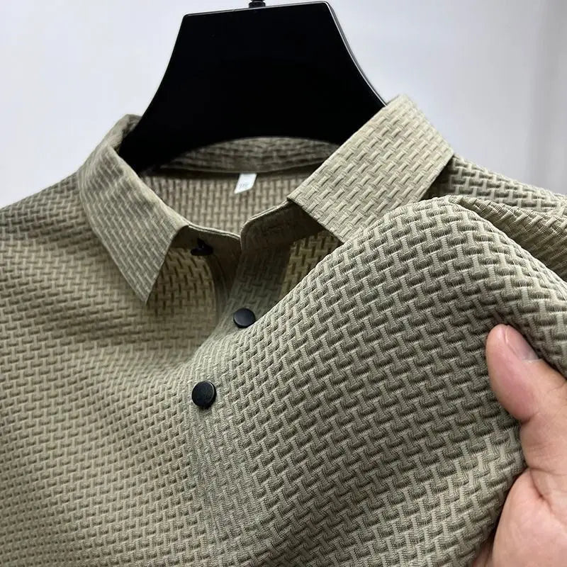 【جودة عالية】 M-4XL صيفي جديد قميص بولو رجالي بأكمام قصيرة بارد ومسامي، قميص علوي لامتصاص العرق كاجوال للعمل