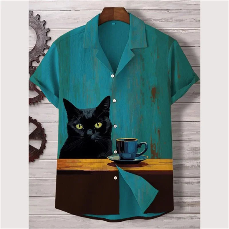 Short sleeved high-end shirt top printed street party social fashion 2024 men's shirt plus size elegant and handsome dog