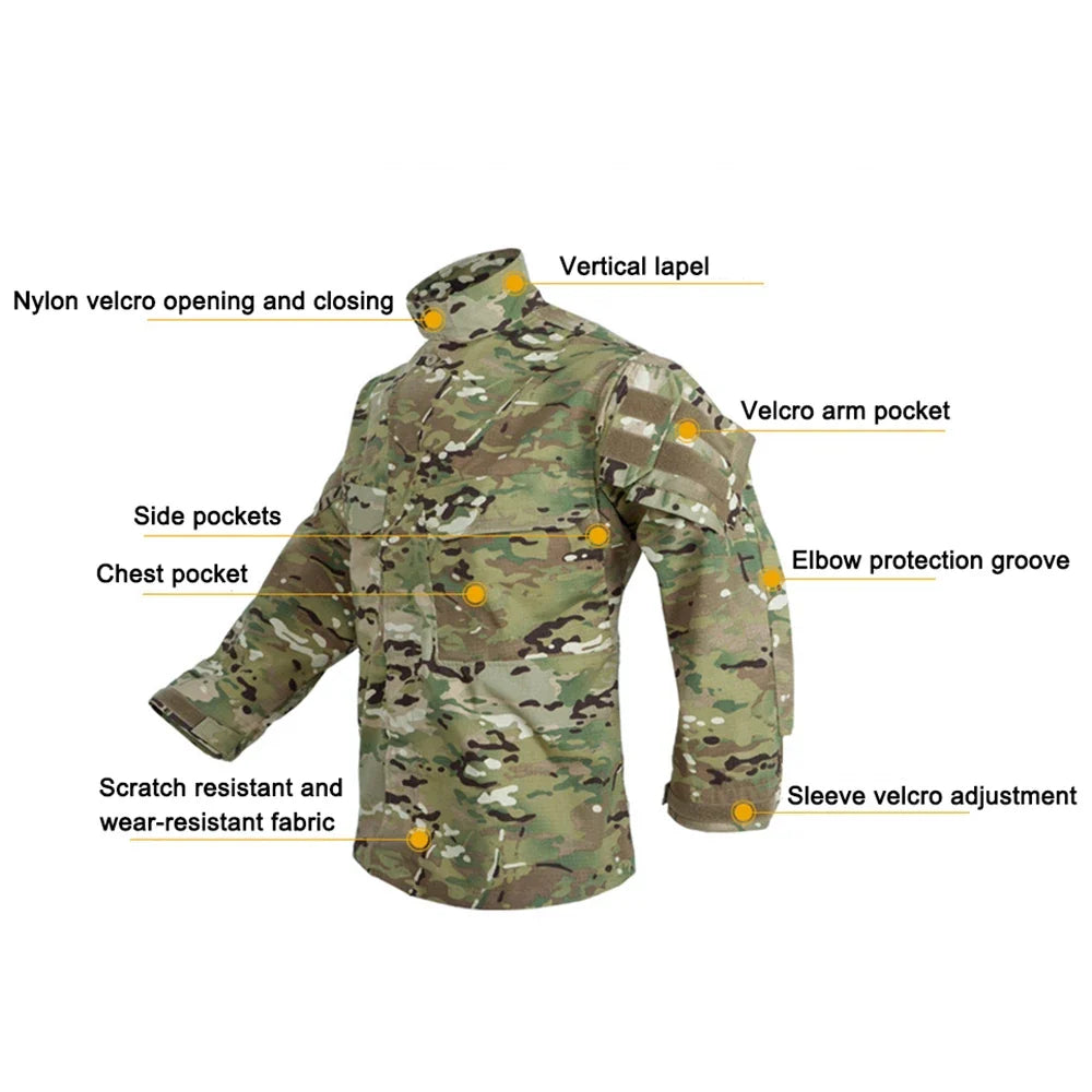 Men's Field Camouflage Clothing Tactical Combat Training Uniform Outdoor Hunting Camping Camo Long Sleeved Windbreaker Coat