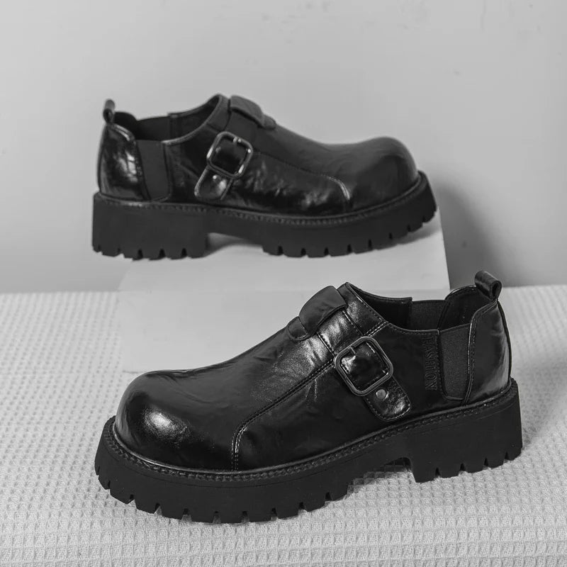 Thick Bottom Leather Mens Dress Shoes Lace-Up Formal Male Casual Shoes Street Style Business Shoes Non-slip Man Oxfords Footwear