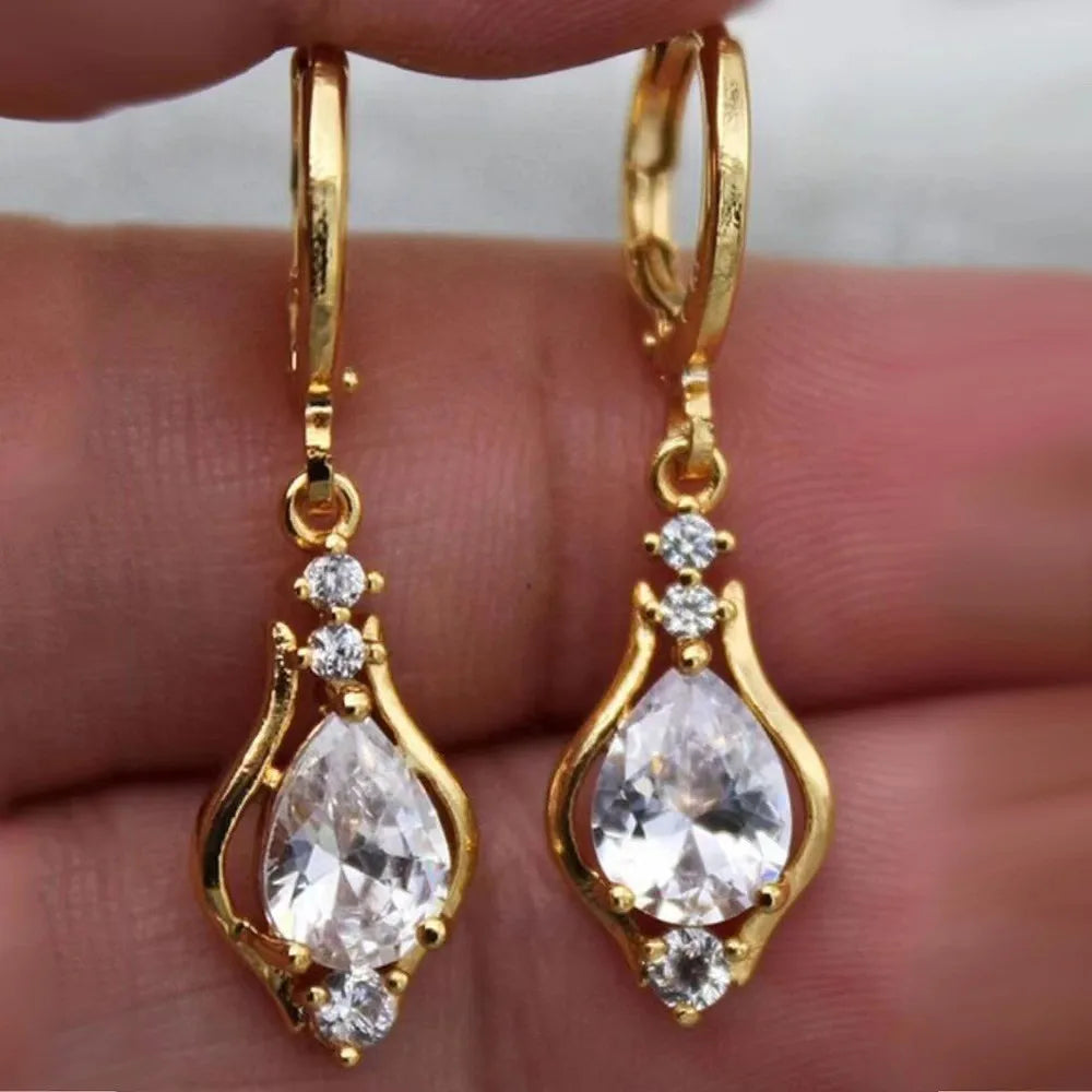Luxury Trendy Purple Water Drop Crystal Dangle Earrings for Women Charm Wedding Bride Party Korea Earring Jewelry Accessory Gift