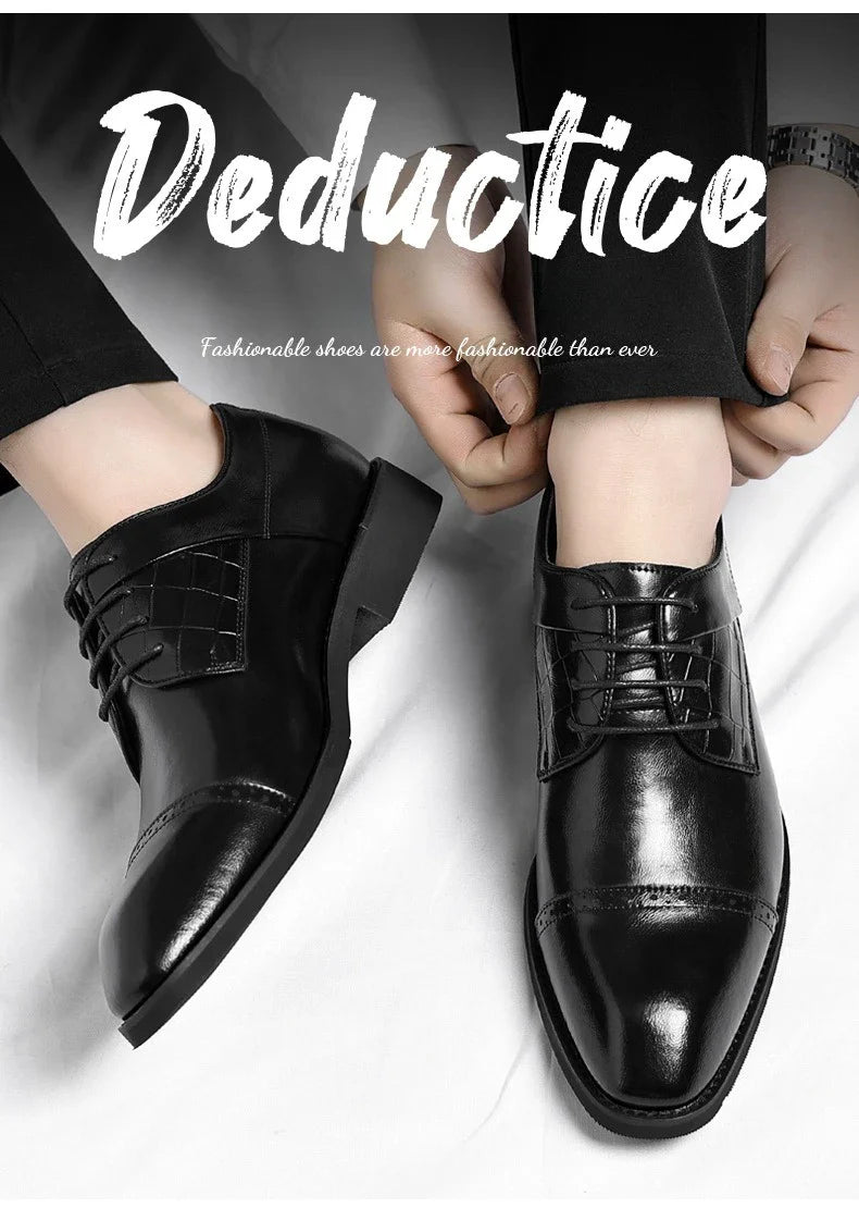 Men's Big Size 39-48 Black Leather Cap-Toe Oxford Shoes New Formal Business Dress Shoes Male Spring Autumn Wedding Shoe for Man