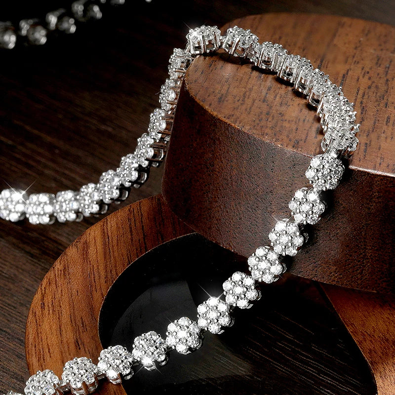 7.5 - 12.81ct D VVS1 Moissanite Tennis Necklaces for Women GRA Certified 925 Sterling Silver Plated 18k Flower Necklace