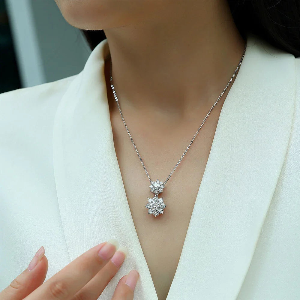 1.73CT D Color Full Moissanite Pendant Necklace for Women Certified 925 Sterling Silver Sunflower Necklace Party Wedding Jewelry