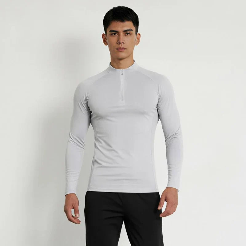 Autumn Winter Outdoor Half-zipper Stand-up Collar Quick-drying Sports Long-sleeved Gym Fitness Running Training Suit T-shirt Men