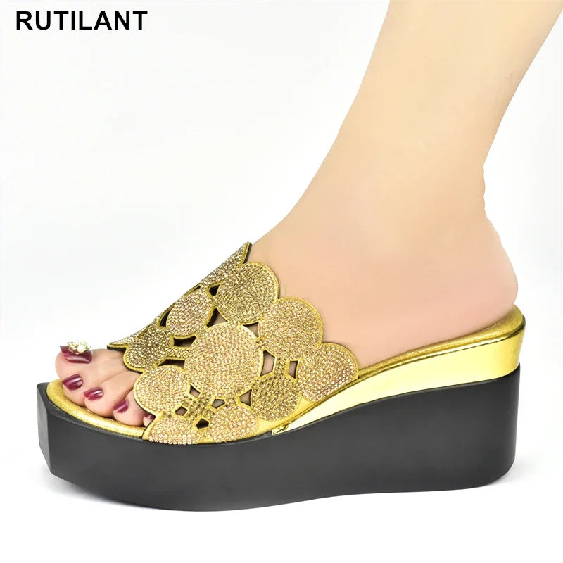 Women Bling High Heel Pumps Ladies Wedding Shoes with Rhinestone Wedges Slides Party Sandals Platform Slipper Peep Toe Shoes