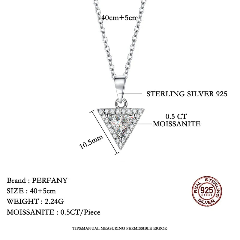 0.5/1CT Triangular Moissanite Necklace for Women S925 Pure Silver Laboratory Diamond Pendant Fashion Jewelry Party Gift