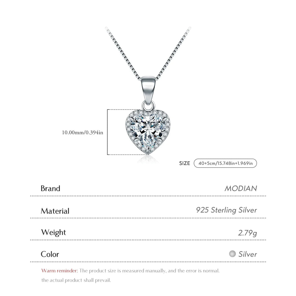 2020 New Design 925 Sterling Silver Heart pendant Fashion Heart Clear Zirconia Classic Wedding Chain Jewelry For Women