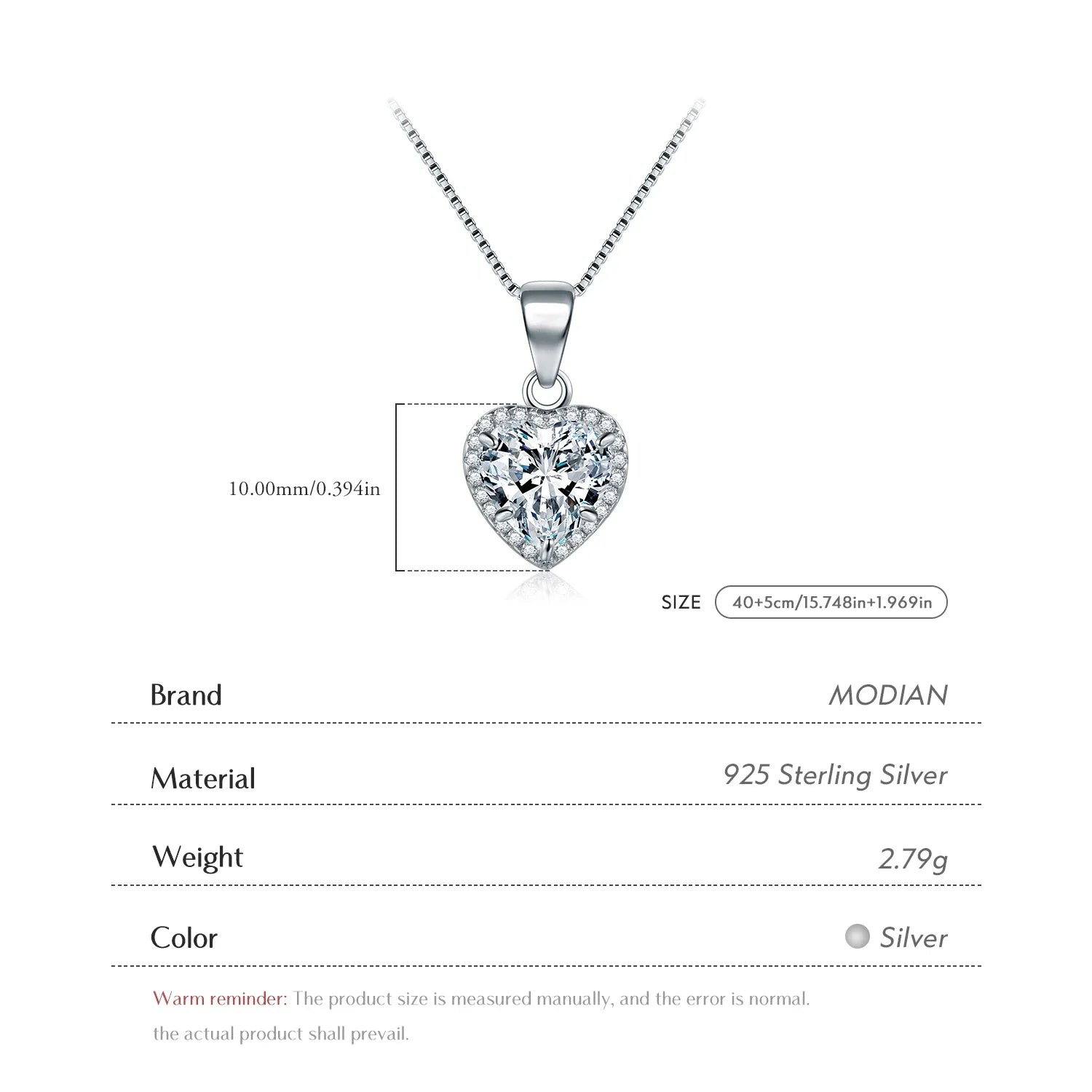 2020 New Design 925 Sterling Silver Heart pendant Fashion Heart Clear Zirconia Classic Wedding Chain Jewelry For Women