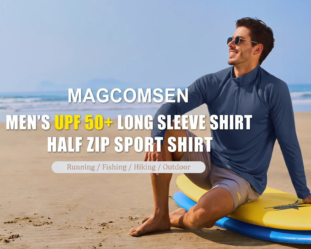Men's Lightweight Long Sleeve T-Shirt UPF50+ Sun Protection Quick Dry Zip Neck Casual Summer Top