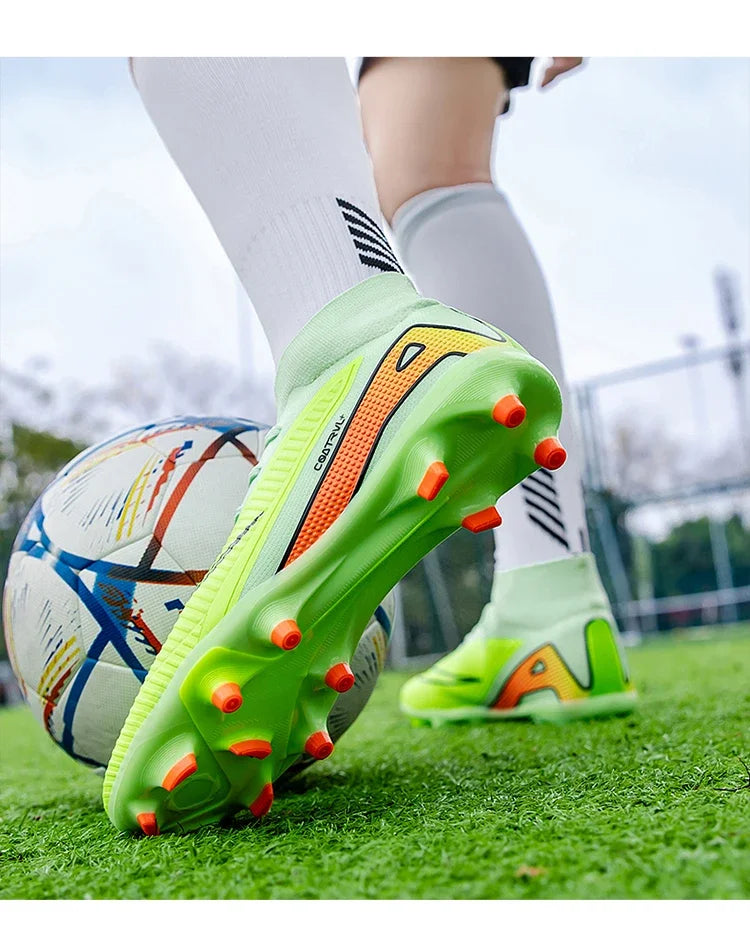 Men Professional Soccer Shoes Outdoor High-Top Sports Football Boots Long Spikes Artificial Grass Training Non Slip Sneakers