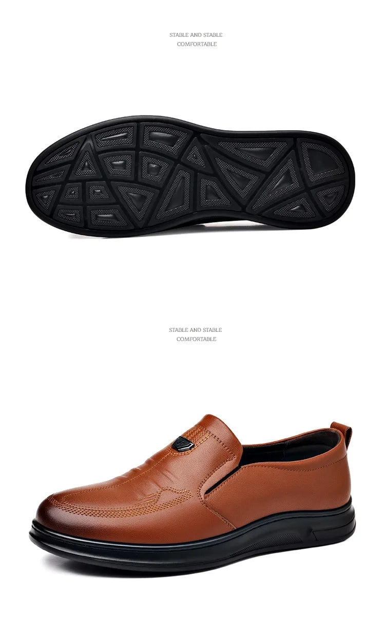 Men's Leather Business Loafers Spring Autumn Black Slip-On Shoes Male Breathable Soft Sole Comfortable Casual Driving Shoes Man