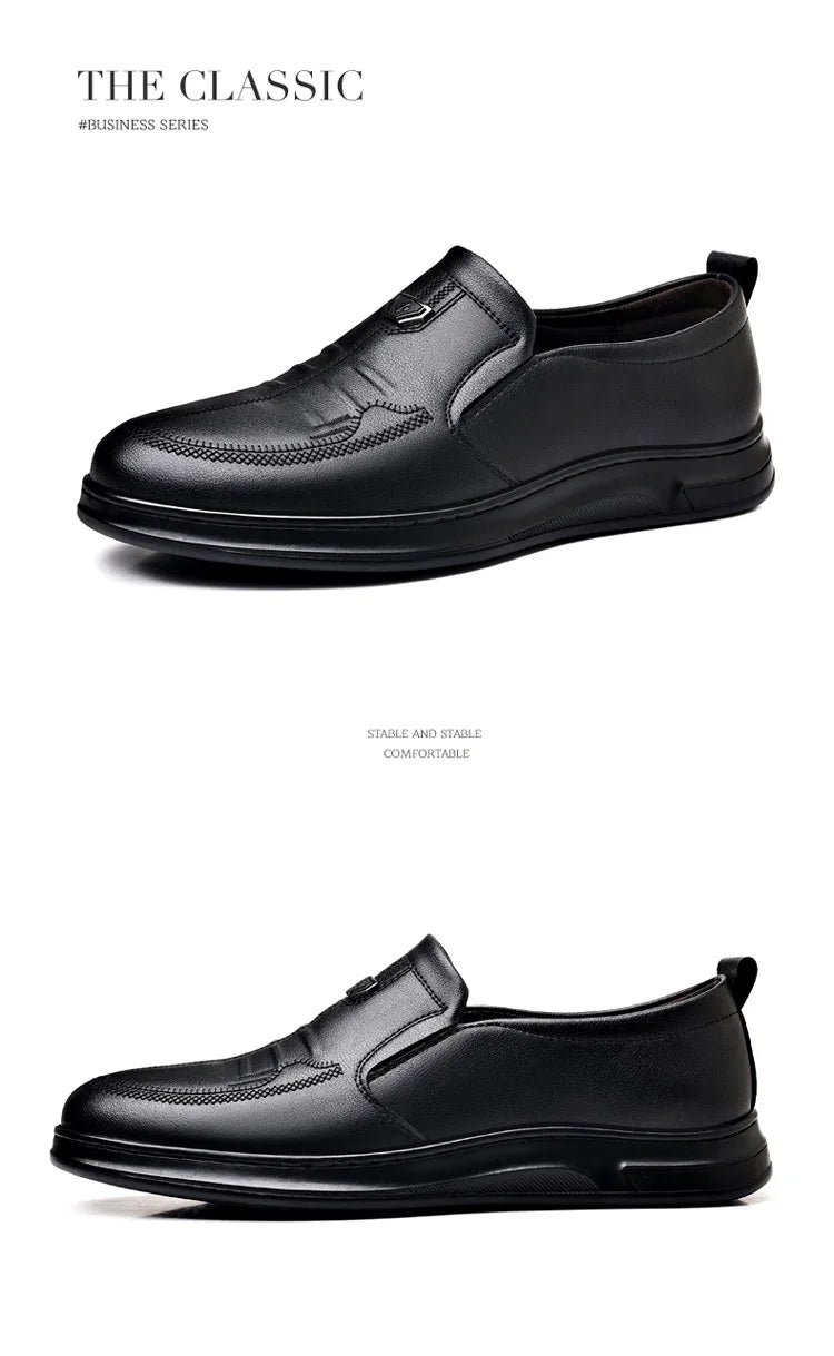 Men's Leather Business Loafers Spring Autumn Black Slip-On Shoes Male Breathable Soft Sole Comfortable Casual Driving Shoes Man