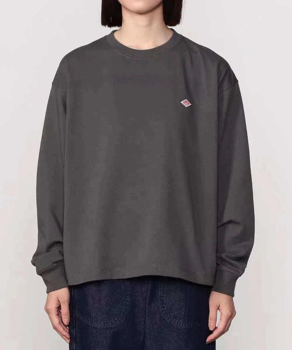 Spring Exported to Japan style Classic fashion Solid Simple Loose Long sleeve Cotton T-shirt Top Man Small Icon Embroidery Tees
