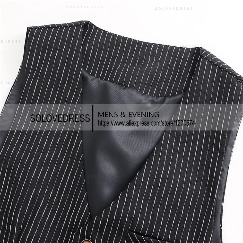 V Neck  New Arrival Stripe Slim Fit Single Breasted Men's Business Waistcoat For Wedding Formal Groomsmen