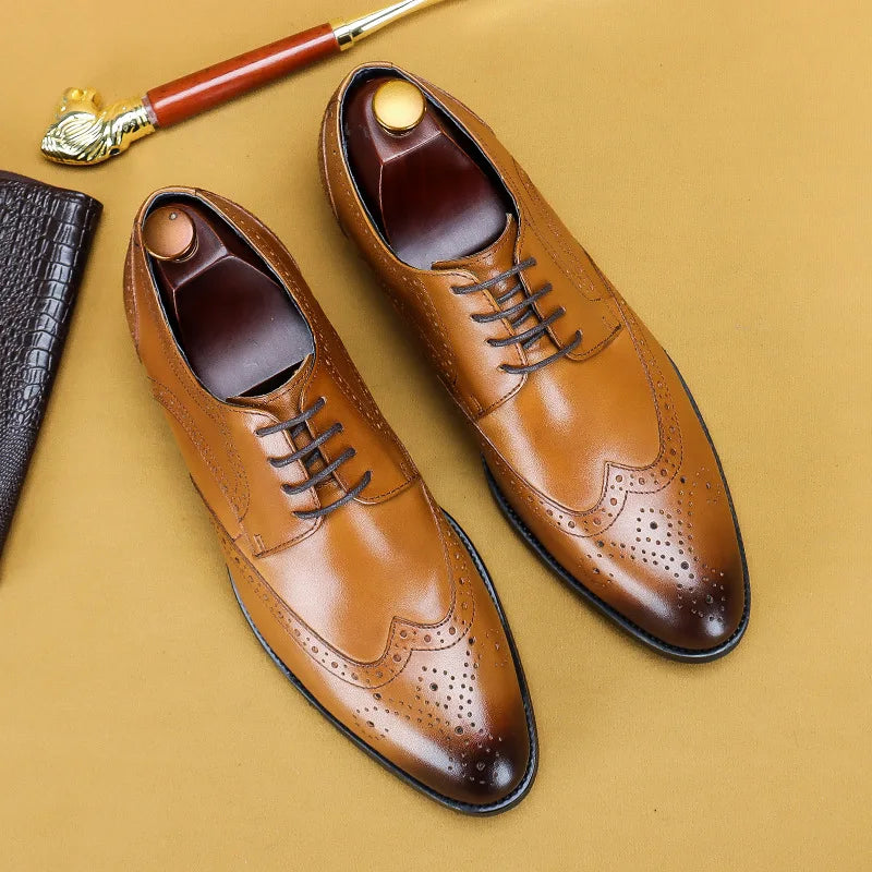 New Men Dress Handmade Shoes Genuine Leather Male Oxford Italian Classic Vintage Lace-up Men's Brogue Shoes Oxford