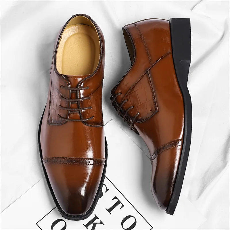 Men's Big Size 39-48 Black Leather Cap-Toe Oxford Shoes New Formal Business Dress Shoes Male Spring Autumn Wedding Shoe for Man