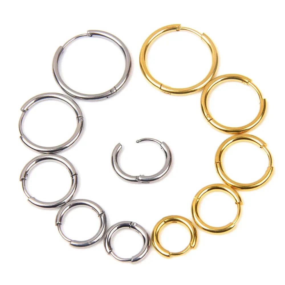 10pcs 316L Stainless Steel Hoop Earrings Women Men Punk Hiphop Circular Ear Buckle Ring Jewelry Gold Color Accessories Wholesale