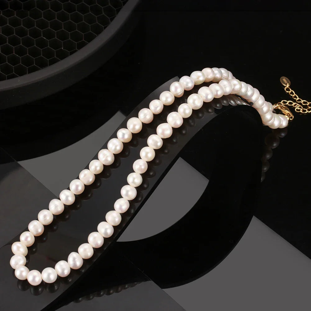 Handpicked 925 Sterling Silver Choker Necklace with 6-7mm Handmade Cultured Freashwater Pearl Chain for Women GPN25