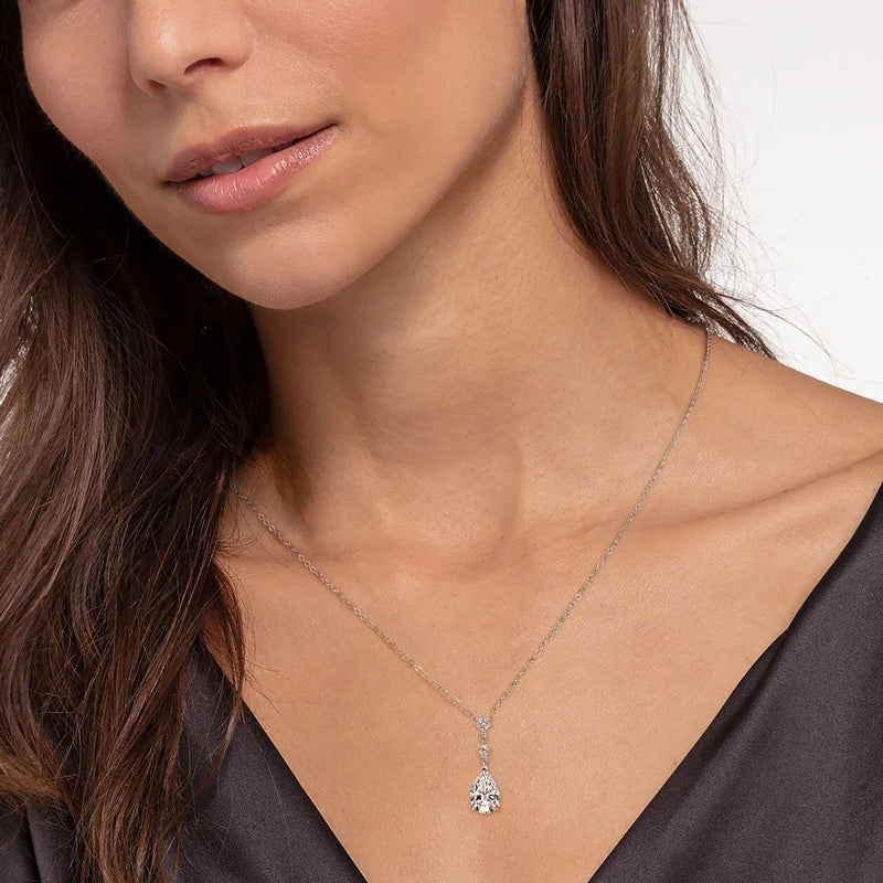 2CT Moissanite Waterdrop Pendant Necklaces 925 Sterling Silver Necklace Chain for Women Girl Wedding Fine Jewelry Gift