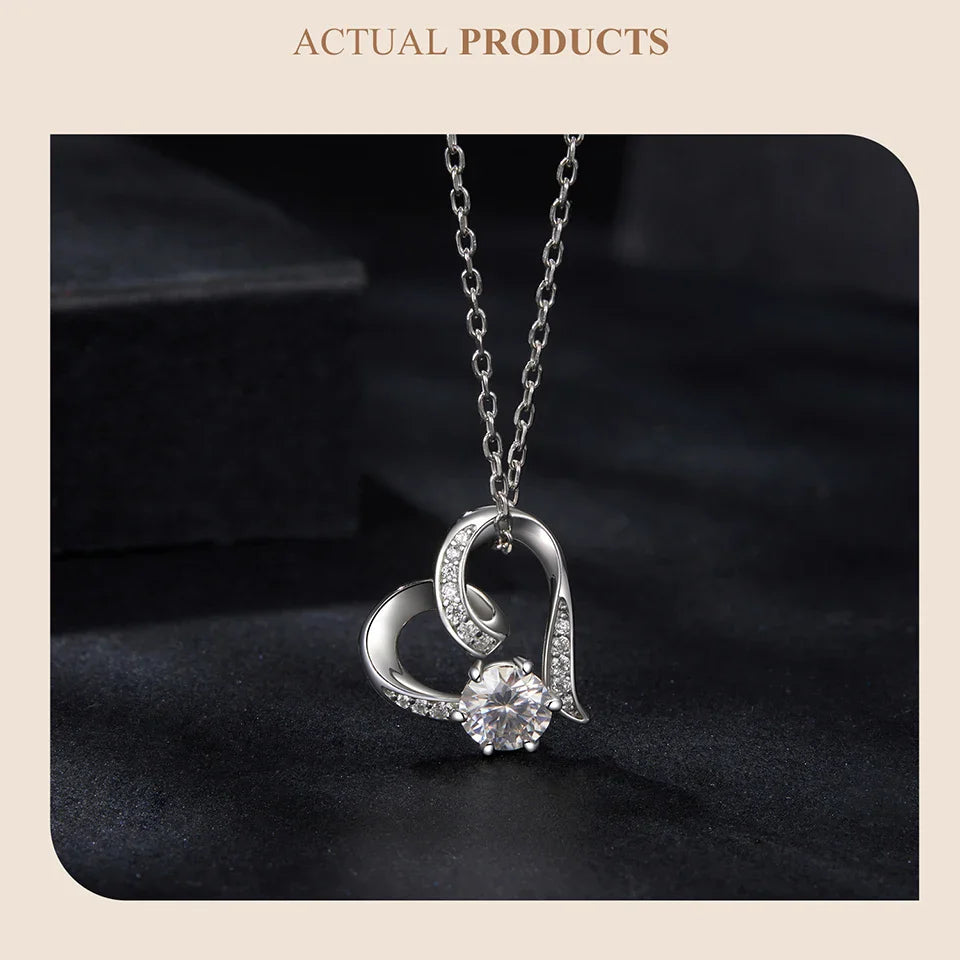 Heart Necklaces for Women, Forever Love Moissanite 925 Sterling Silver Minimalist Heart Pendant Necklace Engagement Jewel