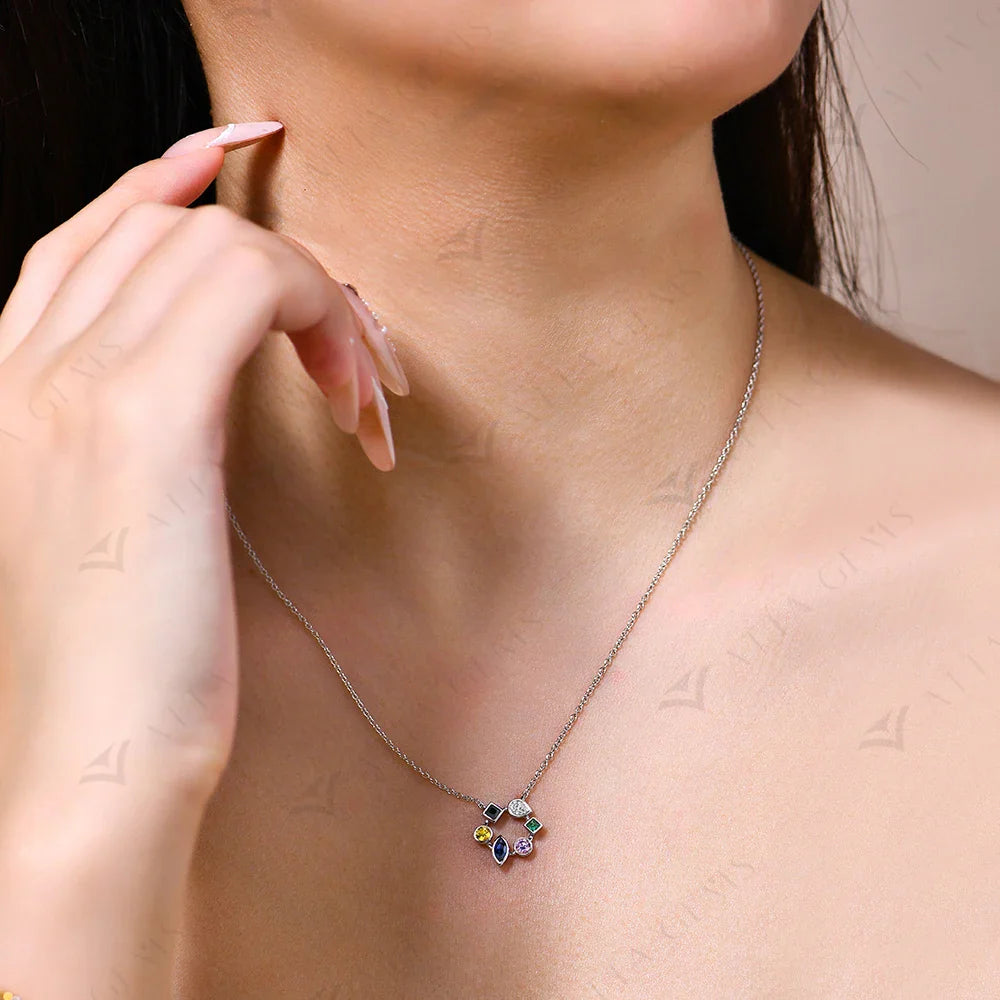 S925 Sterling Silver Necklace 18K Yellow White Gold Plated O-chain Pear Zircon Marquise Sapphire Jewelry Gift For Women