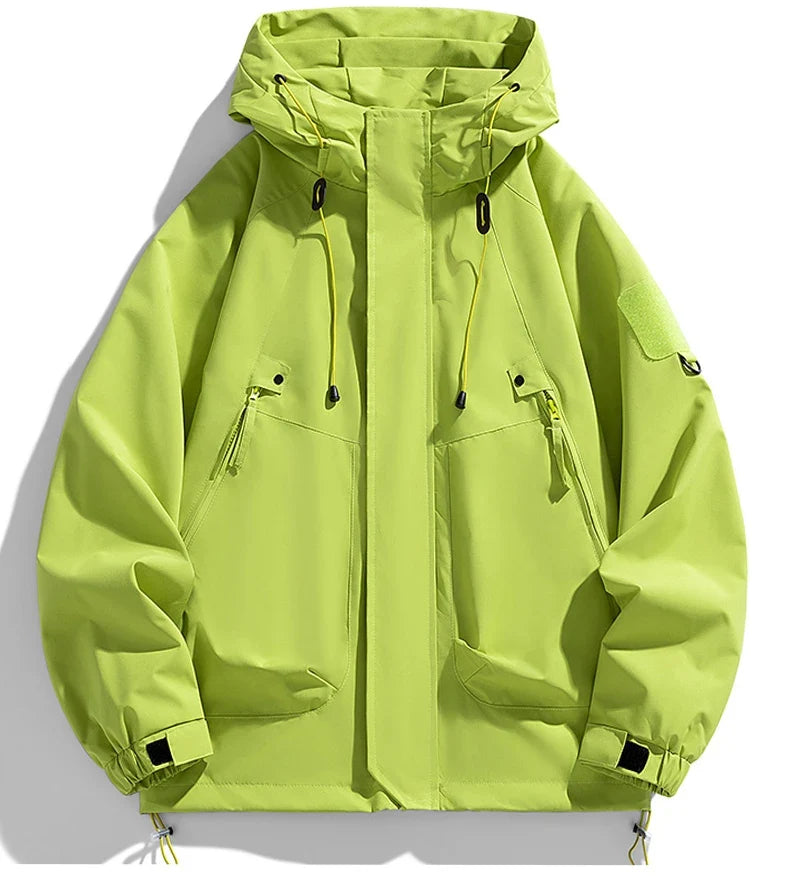 Windbreakers Men Hooded Jacket Zipper Coat Cargo Waterproof Black Bomber Camping Loose Thin Softshell Hooded Hiking Jacket