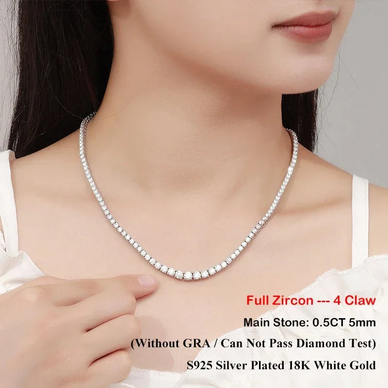 3 Claw 0.4CT 4.5mm Gradient Full D Color Moissanite Diamond Tennis Necklace for Women 925 Silver GRA Certified Neck Chain