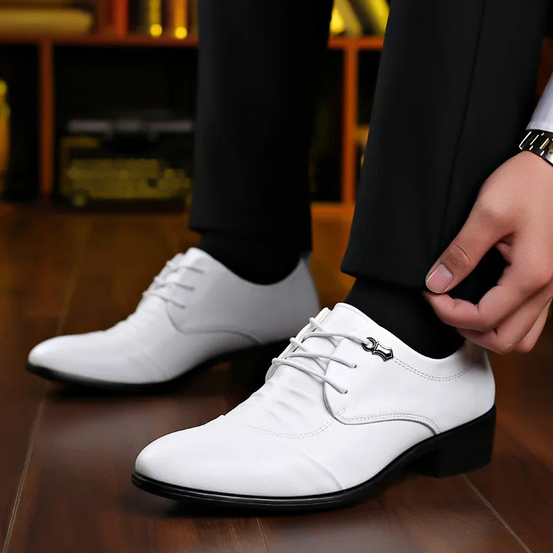 Business Men Oxford Leather Shoes Elevator Man Height Increase Insole 6CM White Black Thick Soled Formal Casual Shoes