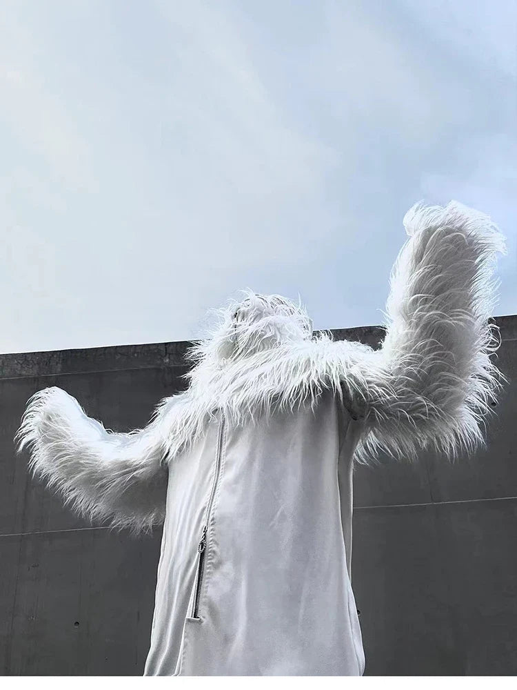 Autumn Winter Thick Warm Hairy Shaggy Cropped Faux Fur Coat Men Luxury Designer Clothes Black Fluffy Jacket 2024