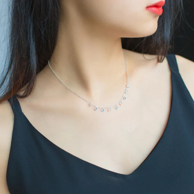 New Luxury Paved Round CZ Link Chain Necklace Female Brand Short Metal Necklaces 925 Sterling Silver Wedding  Jewelry