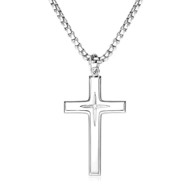 2.2mm Moissanite 925 Sterling Silver Cross Pendant Necklace Stainless Steel Rollo Chain for Men Fashion Party Daily Gift