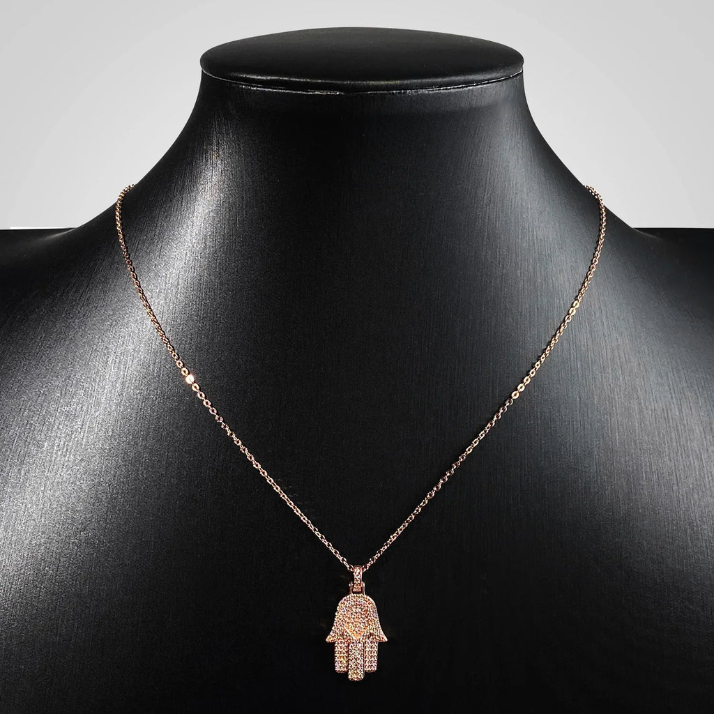 Hamsa Hand Real Moissanite Pendant Necklace for Men Women 925 Sterling Silver 18k Gold Plated Hiphop Fatima Necklace Jewelry